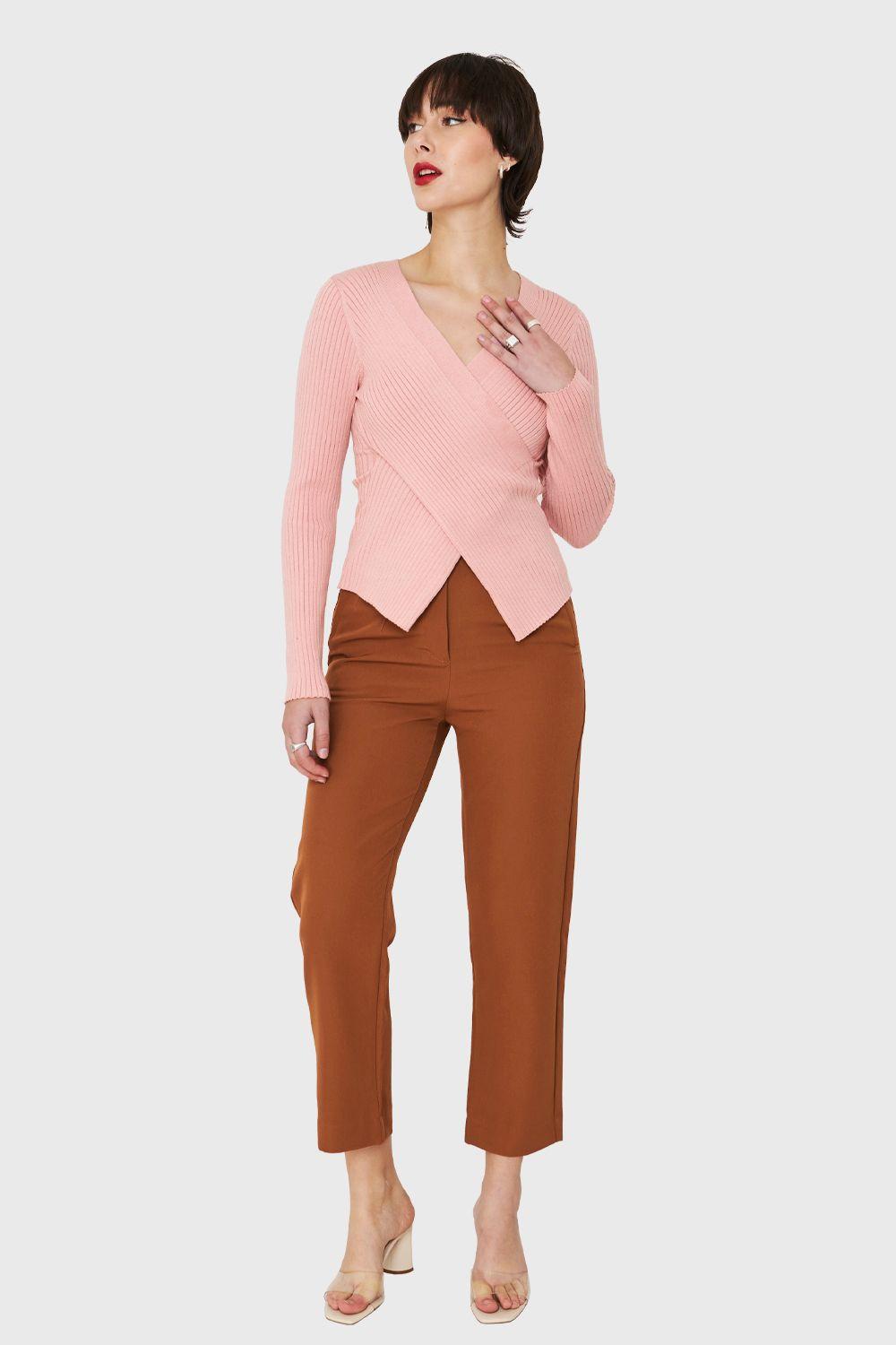 Polera Acanalada Escote Cruzado Rosado Nicopoly-1