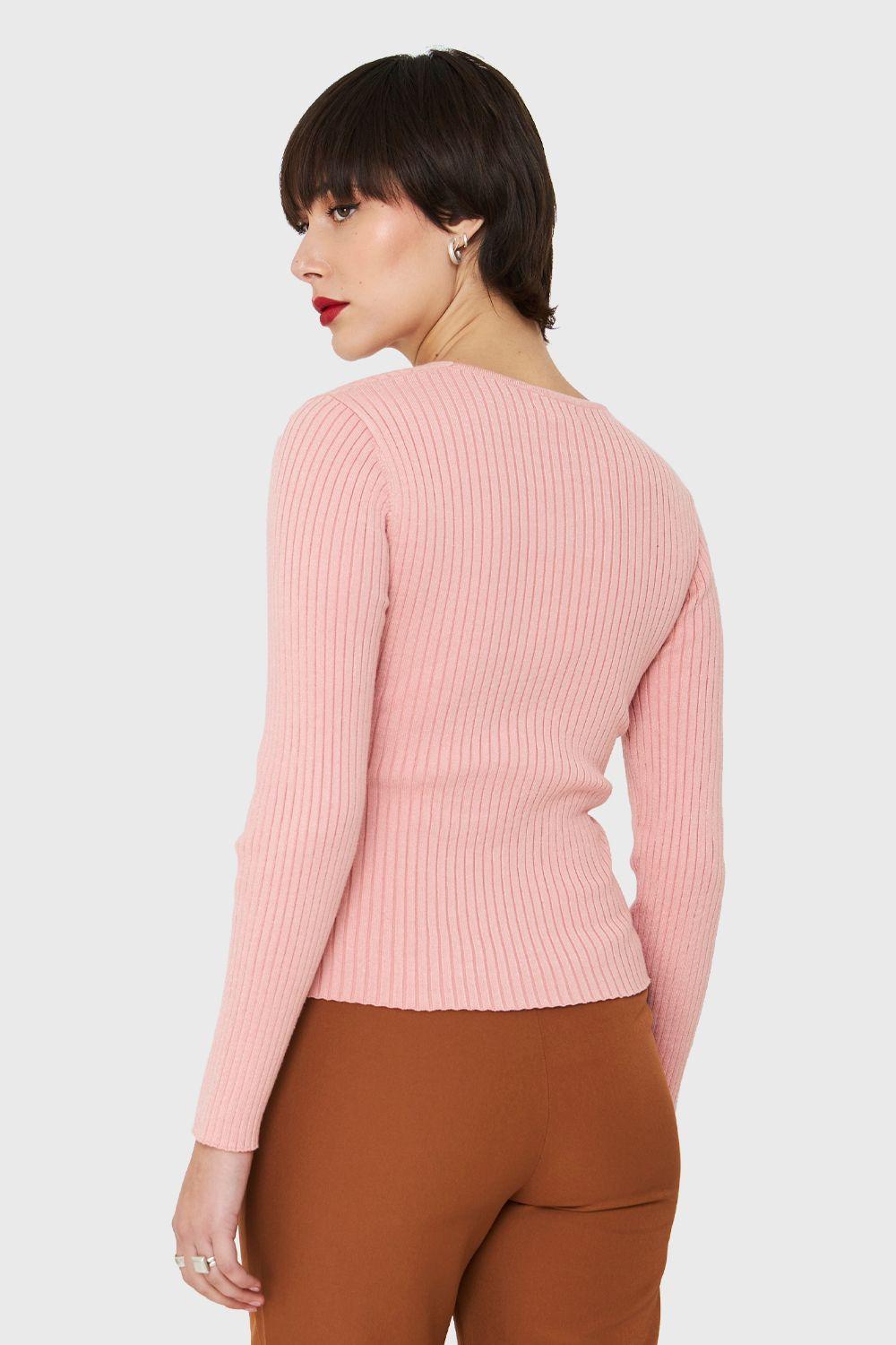 Polera Acanalada Escote Cruzado Rosado Nicopoly-3