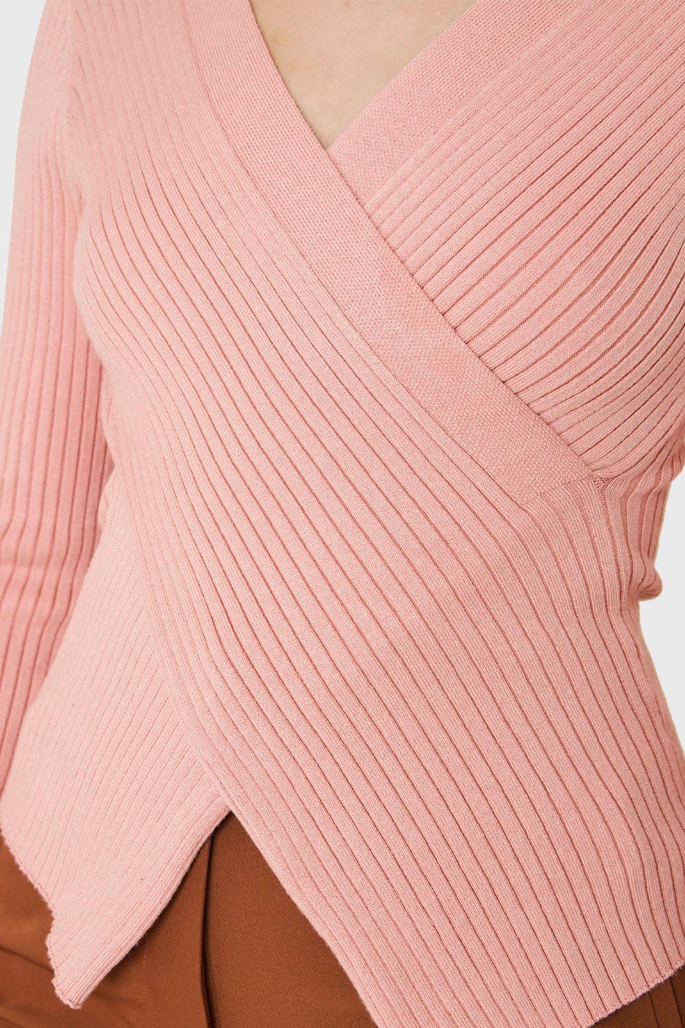 Polera Acanalada Escote Cruzado Rosado Nicopoly-5