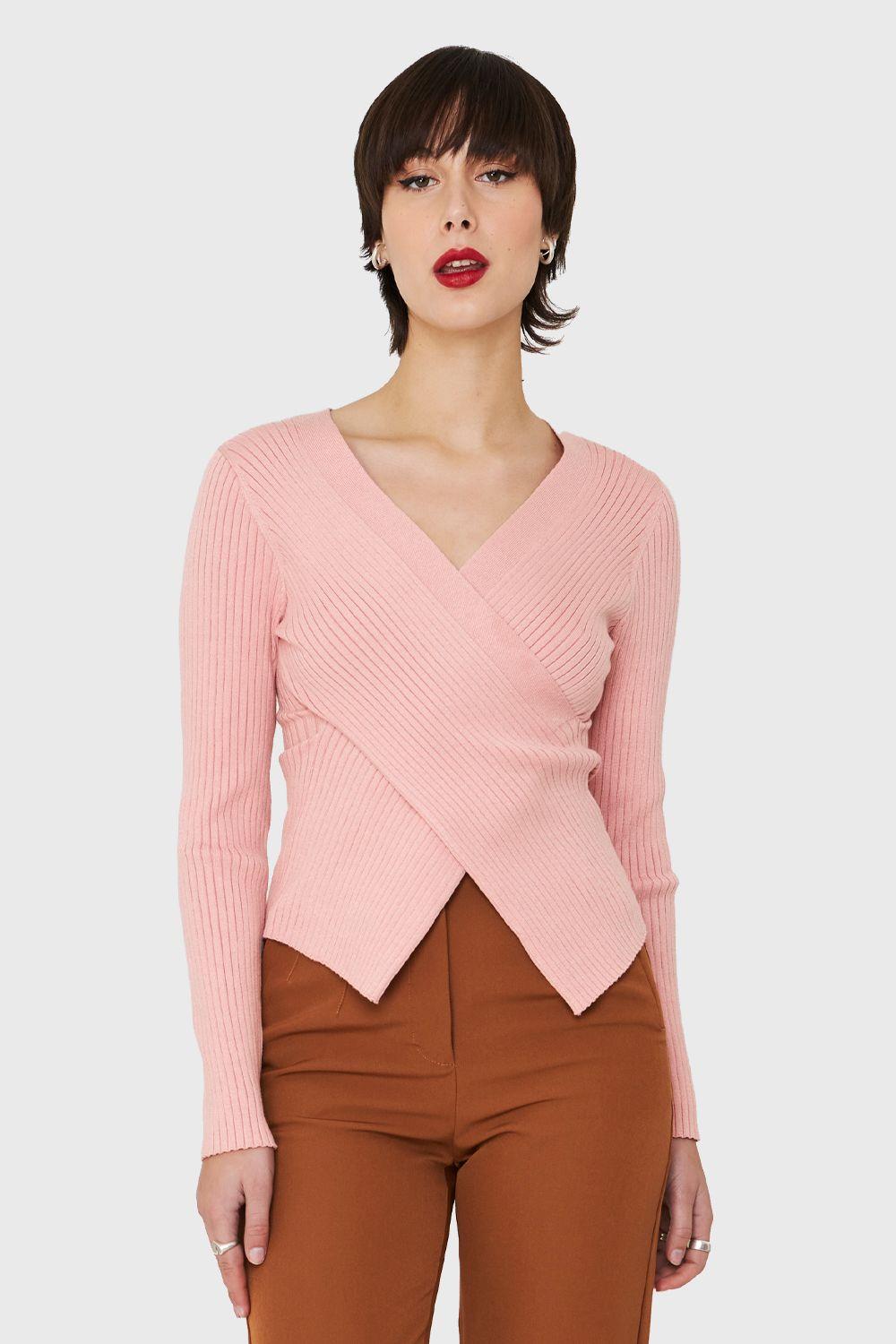 Polera Acanalada Escote Cruzado Rosado Nicopoly-4