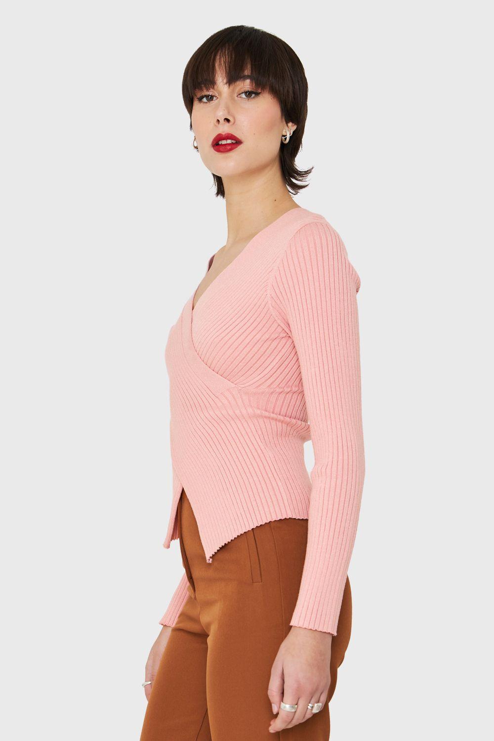 Polera Acanalada Escote Cruzado Rosado Nicopoly-2