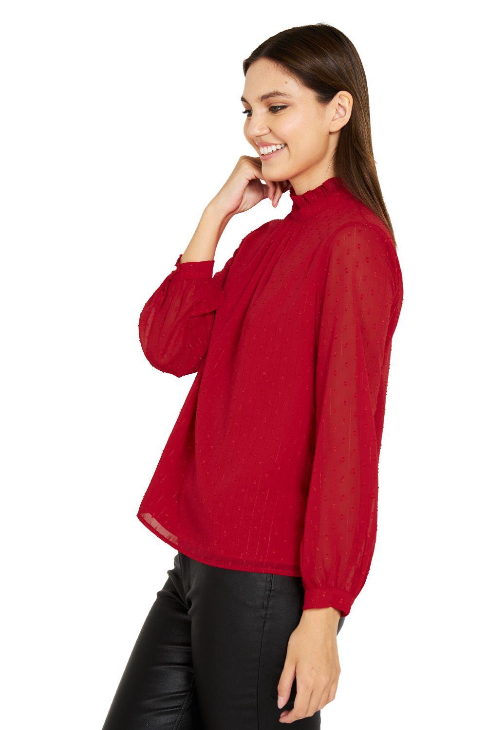 Blusa Brillos Cuello Alto Rojo Nicopoly-2