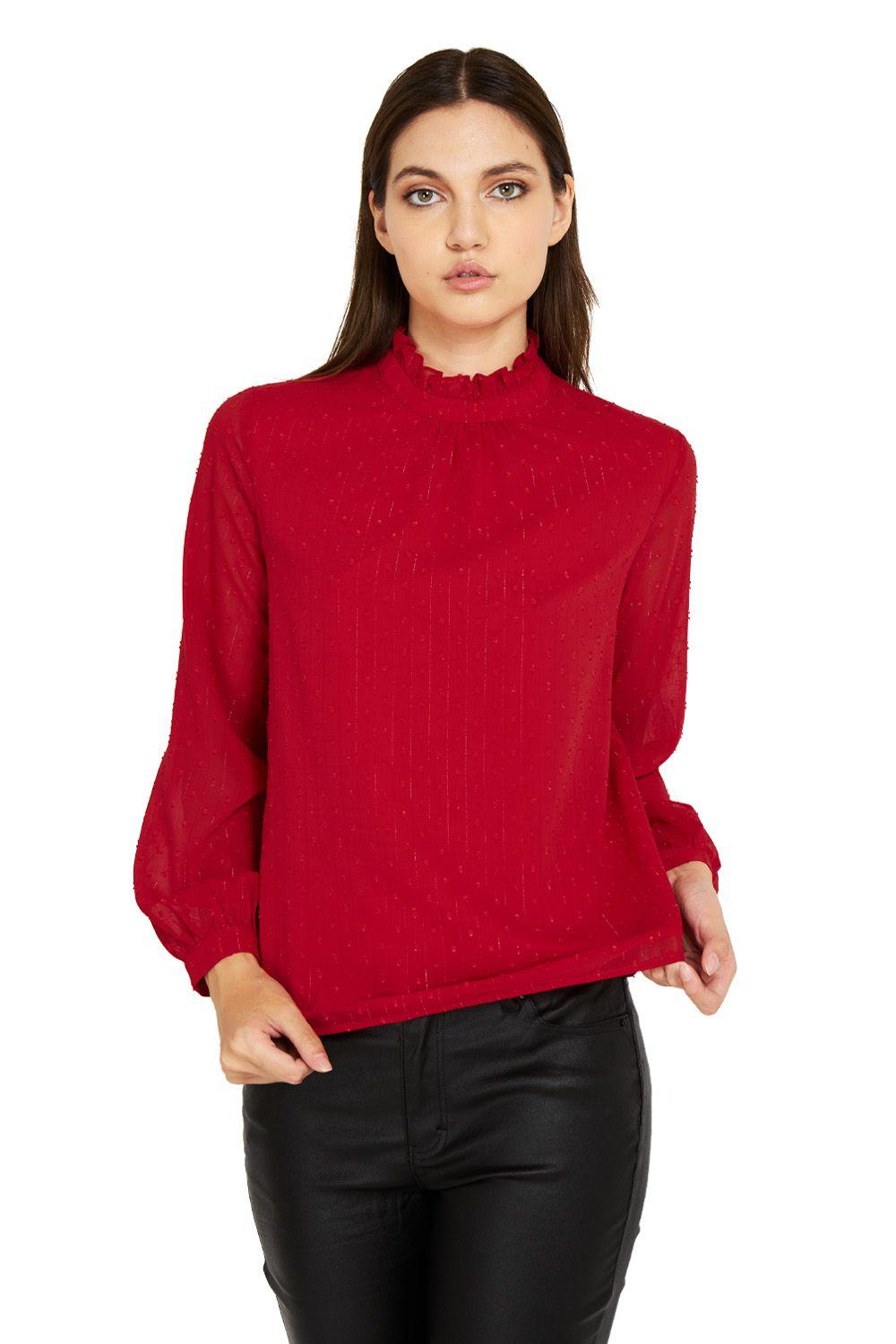 Blusa Brillos Cuello Alto Rojo Nicopoly-0