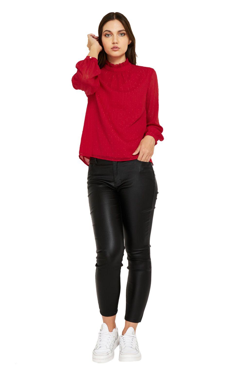 Blusa Brillos Cuello Alto Rojo Nicopoly-1