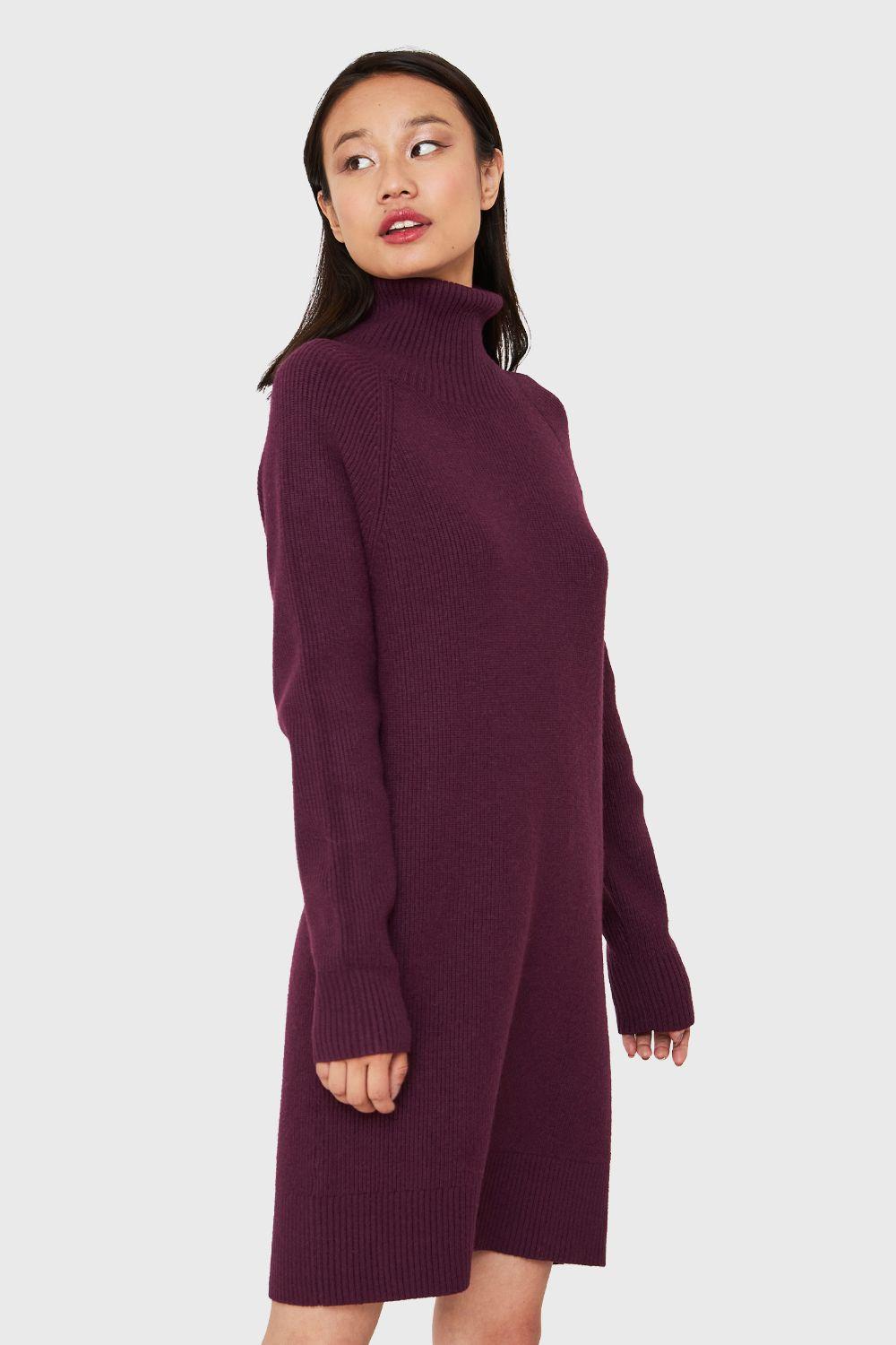 Sweater Vestido Acanalado Cuello Alto Uva Nicopoly-4