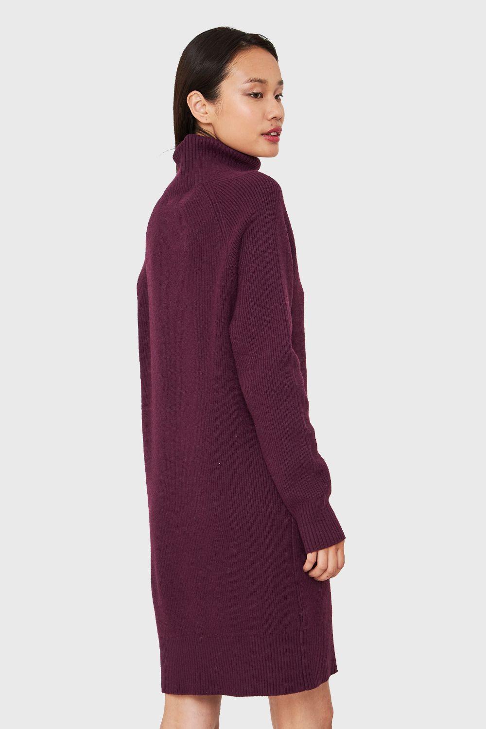 Sweater Vestido Acanalado Cuello Alto Uva Nicopoly-3