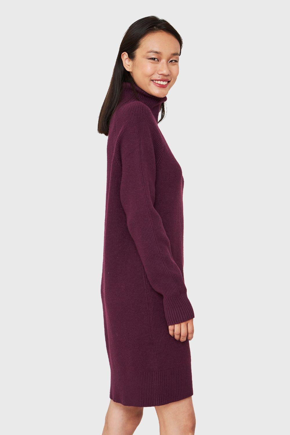 Sweater Vestido Acanalado Cuello Alto Uva Nicopoly-2
