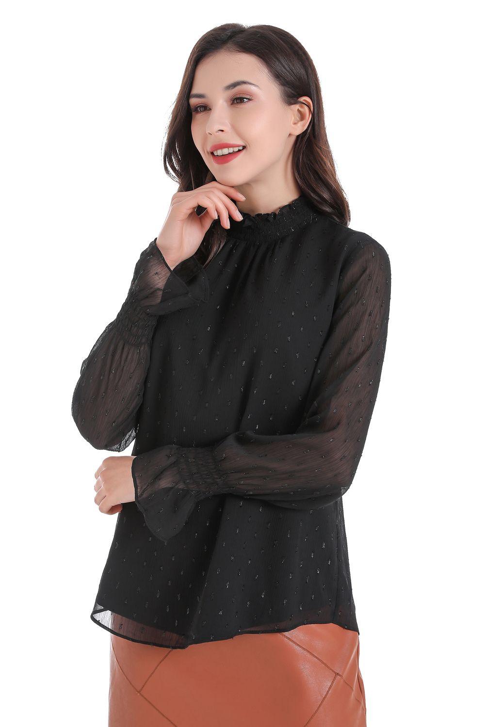 Blusa Puntos Semi Cuello Alto Negro Nicopoly-1