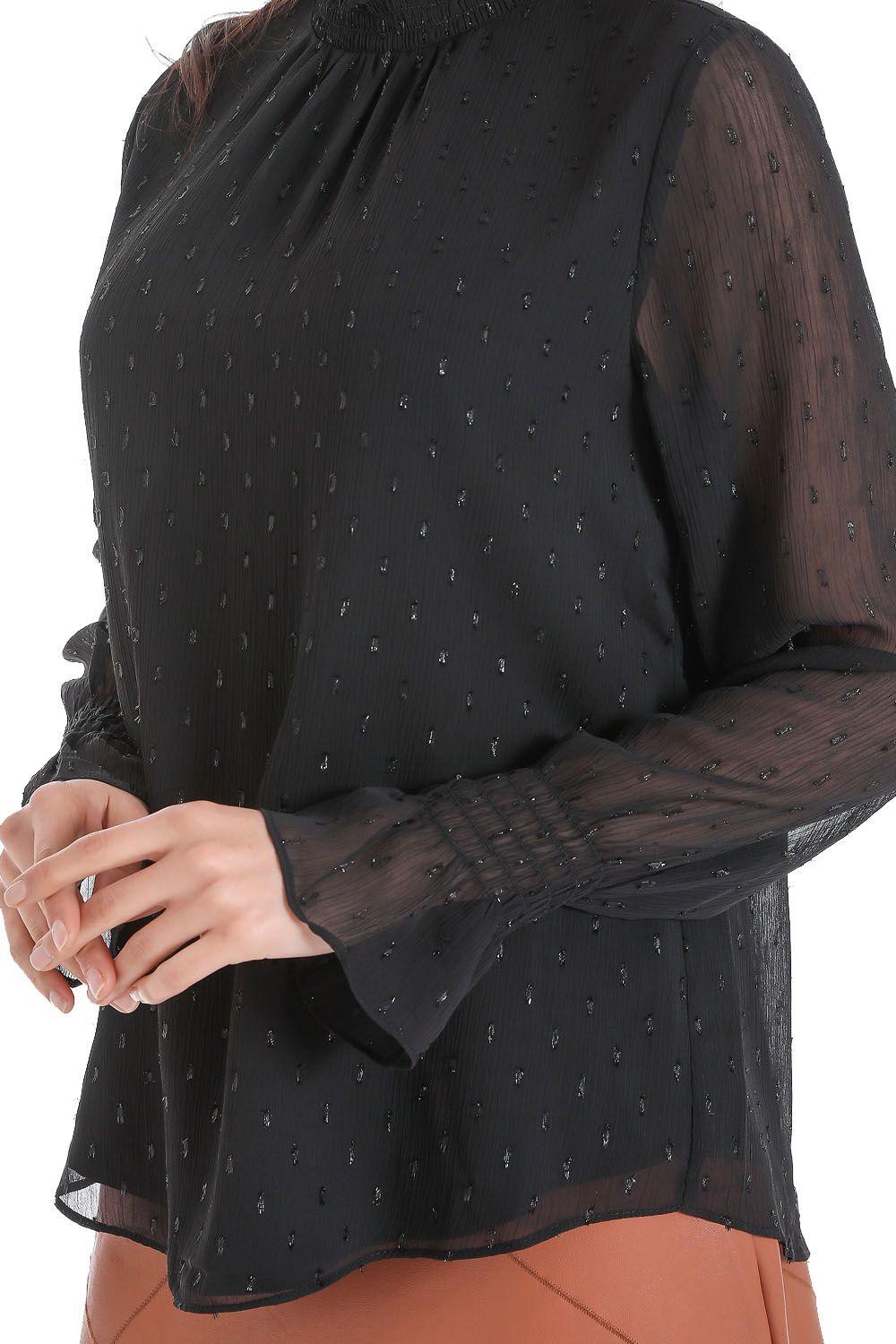 Blusa Puntos Semi Cuello Alto Negro Nicopoly-3