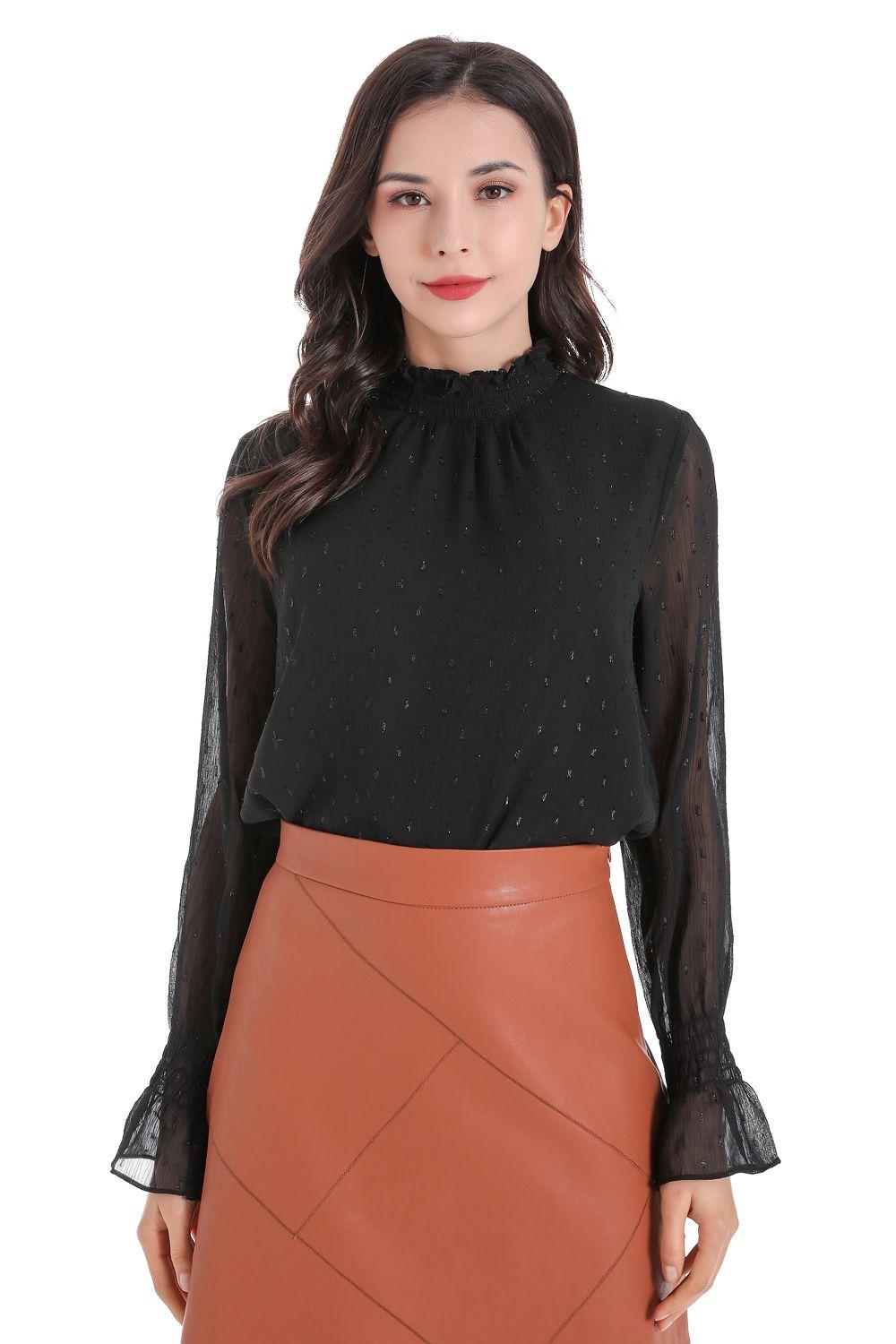 Blusa Puntos Semi Cuello Alto Negro Nicopoly-0