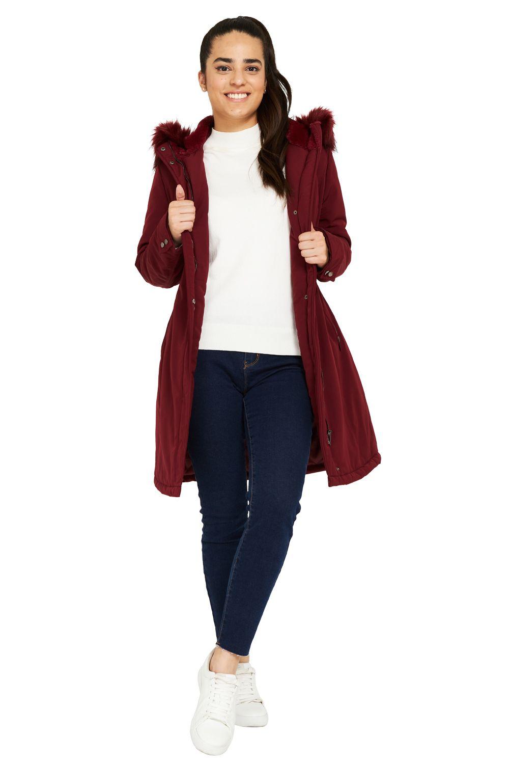 Parka Larga Pelo Desmontable Burdeo Nicopoly-1