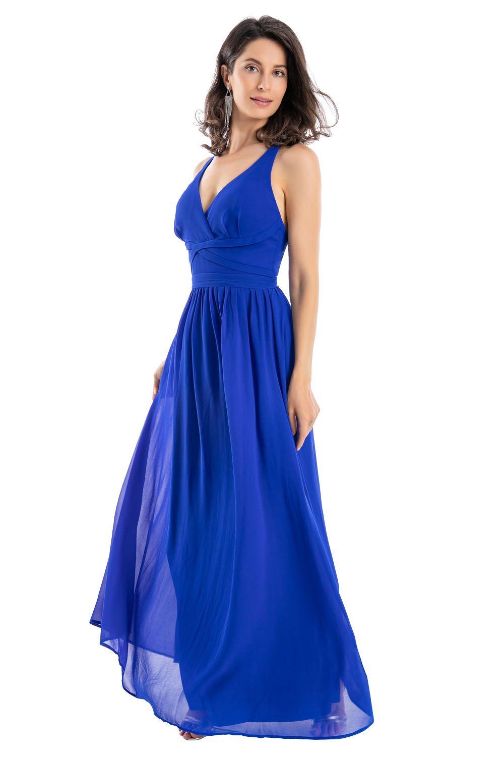 Vestido Fiesta Detalle Sesgo Azul Nicopoly-1