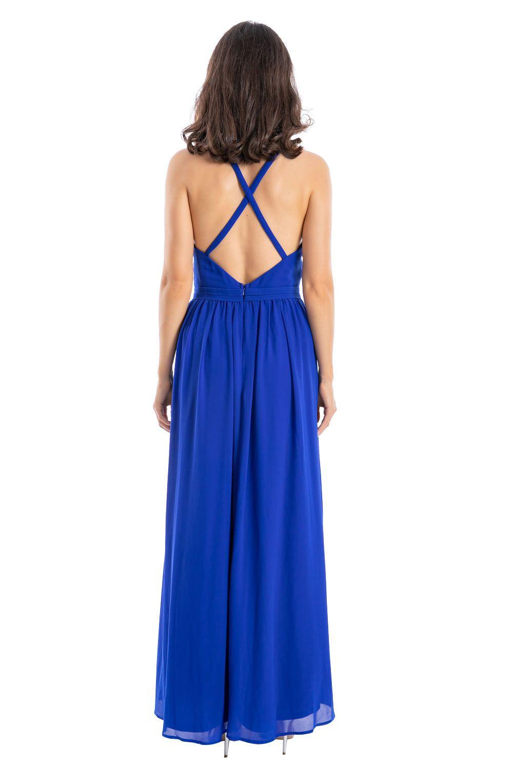 Vestido Fiesta Detalle Sesgo Azul Nicopoly-2