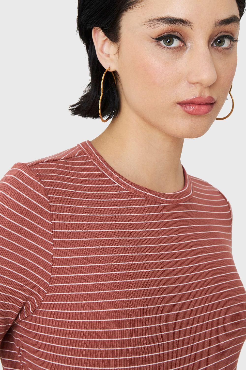 Polera Básica Rayas Terracota Nicopoly-5