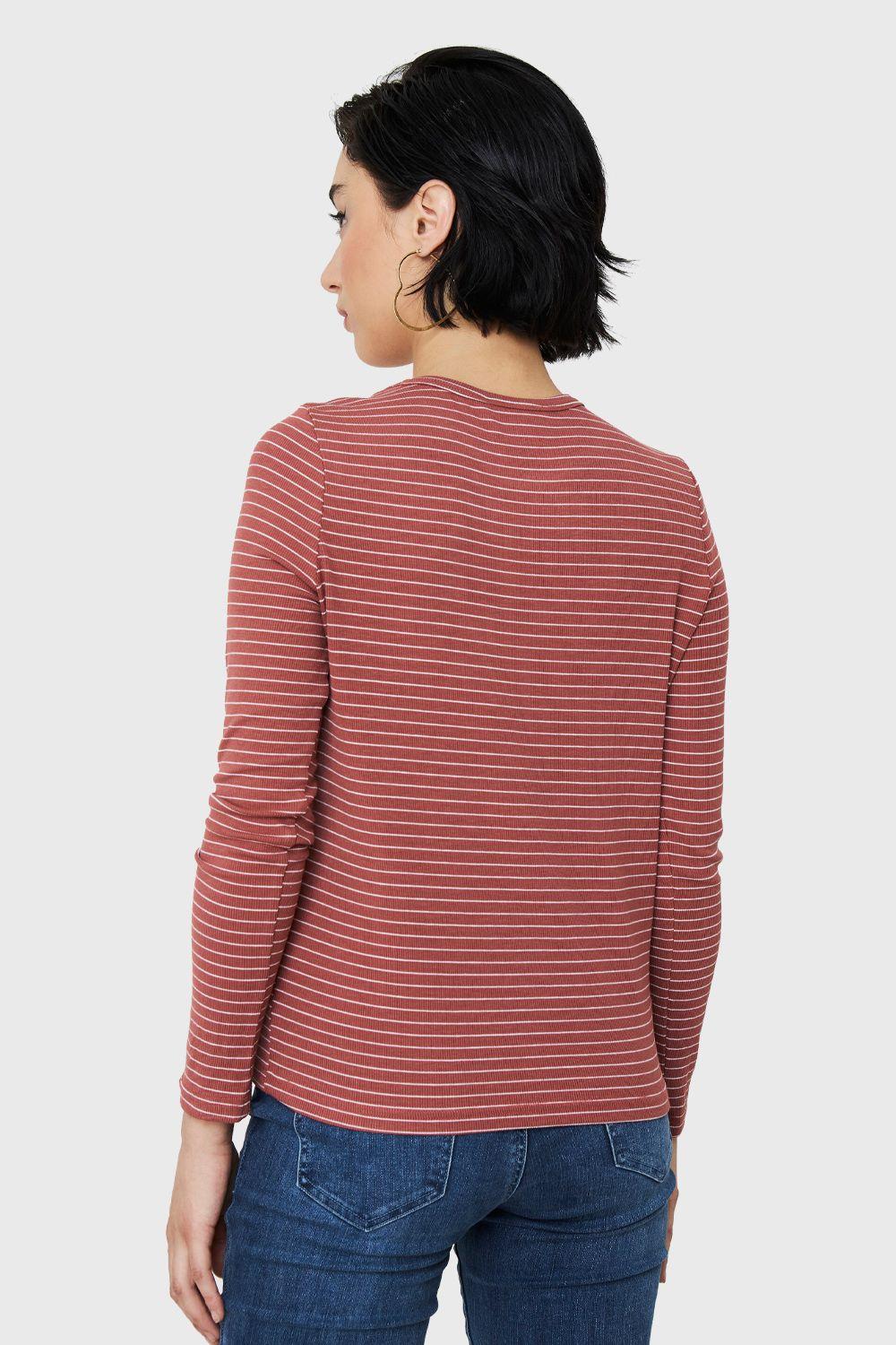 Polera Básica Rayas Terracota Nicopoly-3