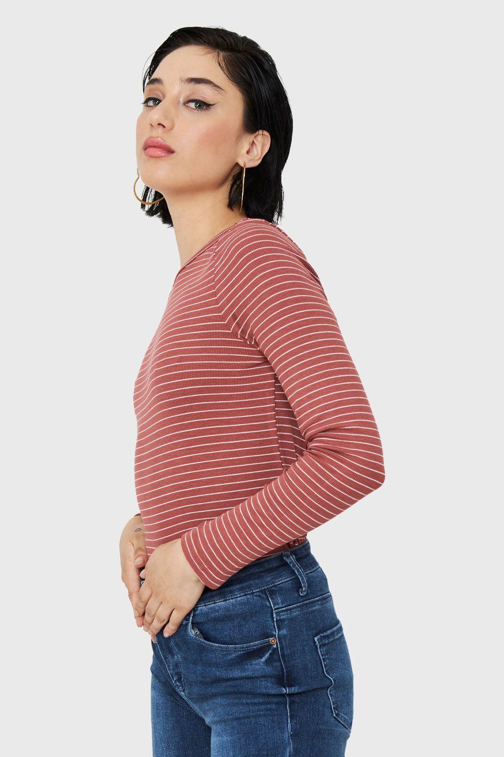 Polera Básica Rayas Terracota Nicopoly-2