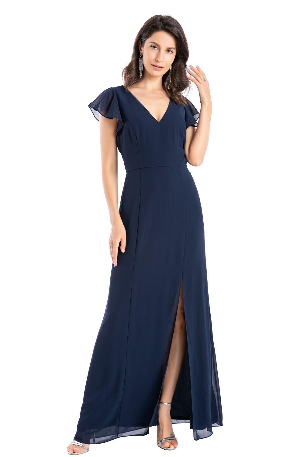 Vestido Fiesta Abertura Pierna Azul Nicopoly-0