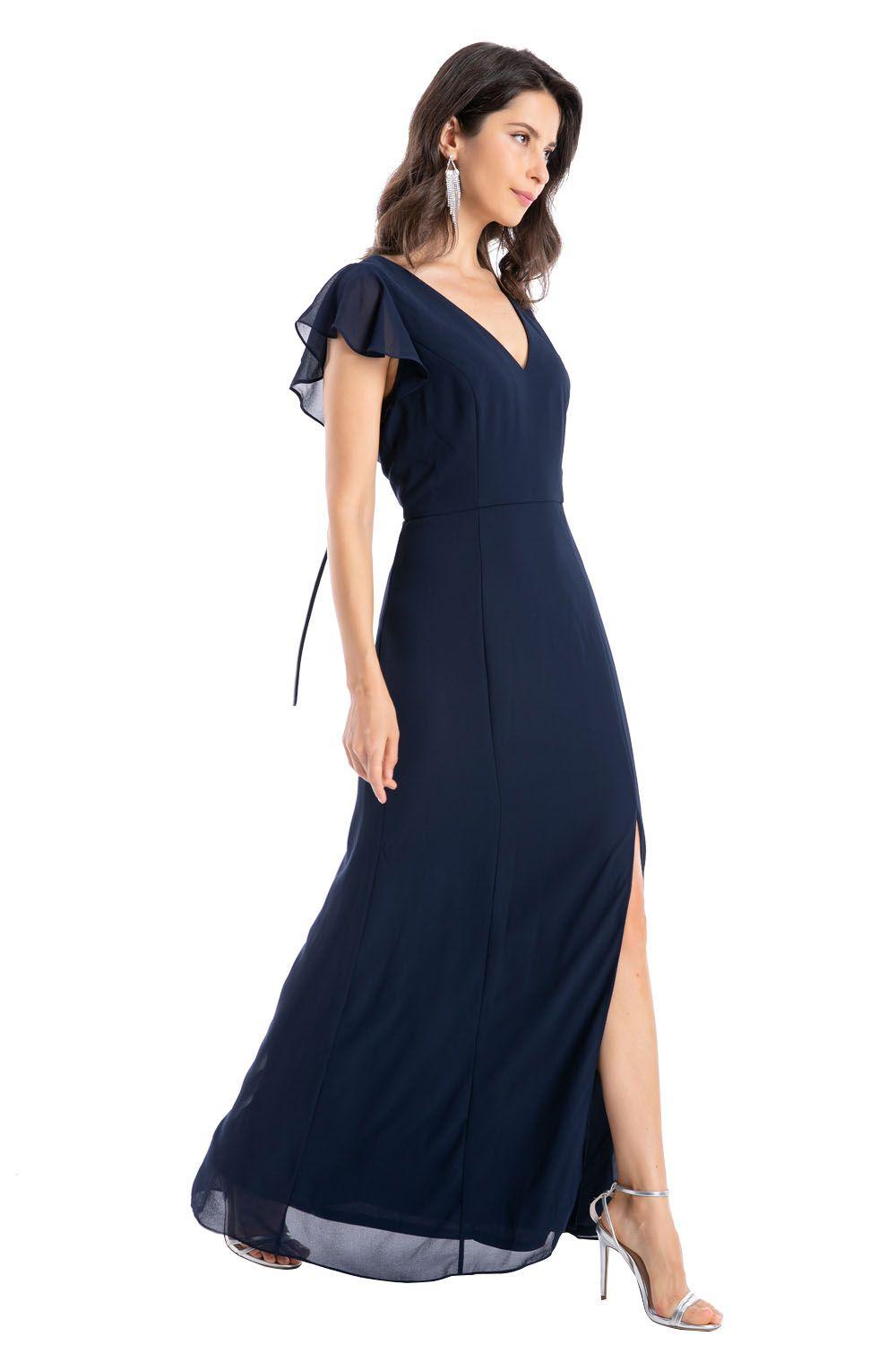 Vestido Fiesta Abertura Pierna Azul Nicopoly-1
