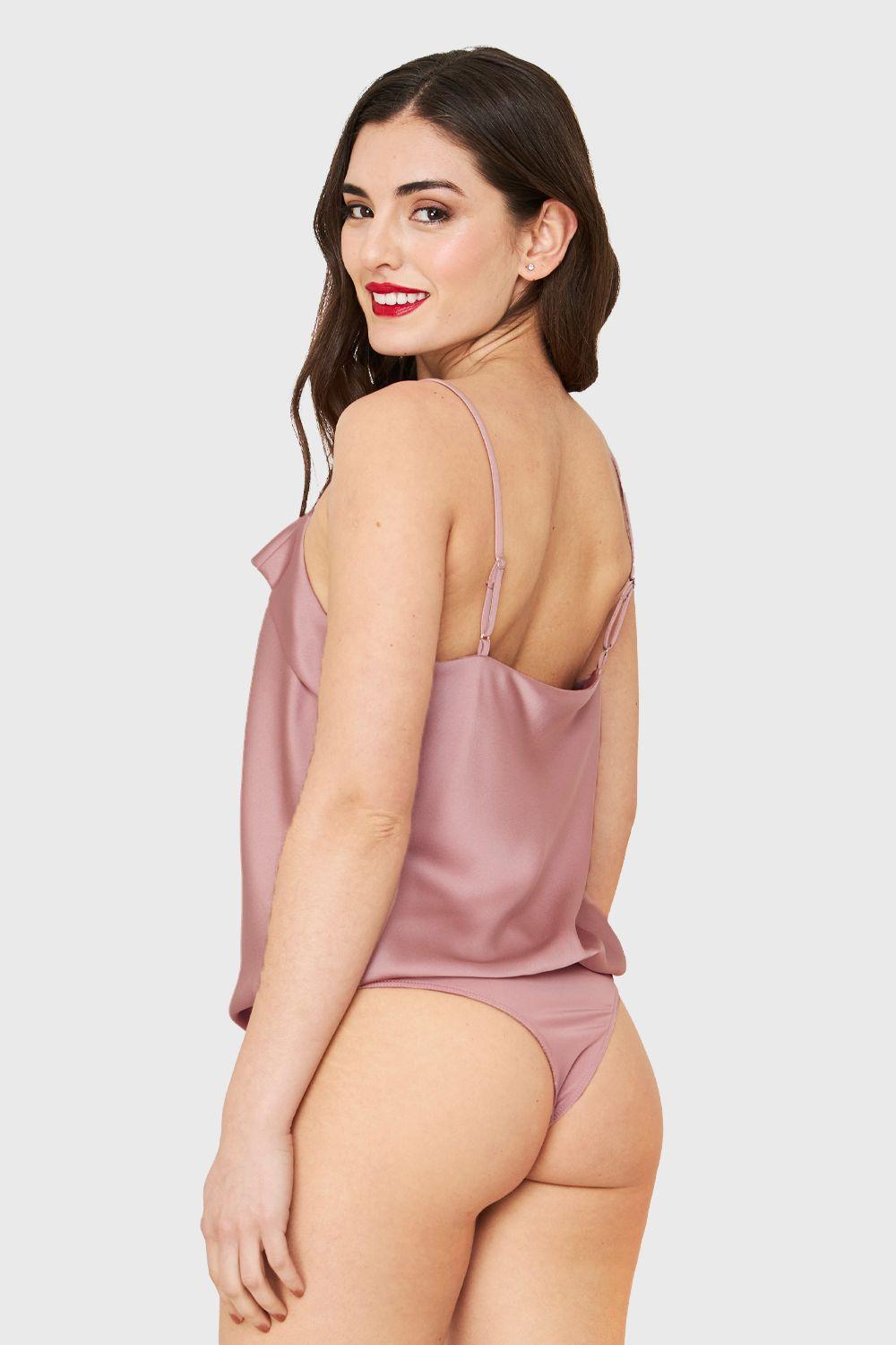 Body Tipo Satín Escote Volante Palo Rosa Nicopoly-3
