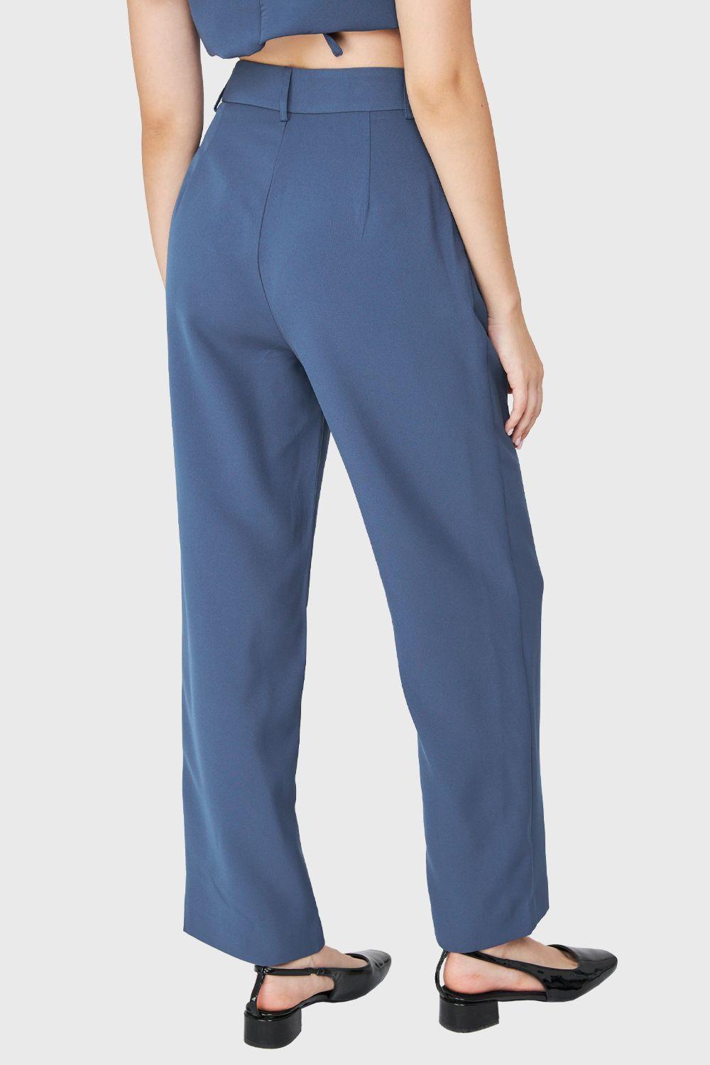 Pantalón Recto Pinzas Azul Acero Nicopoly-3