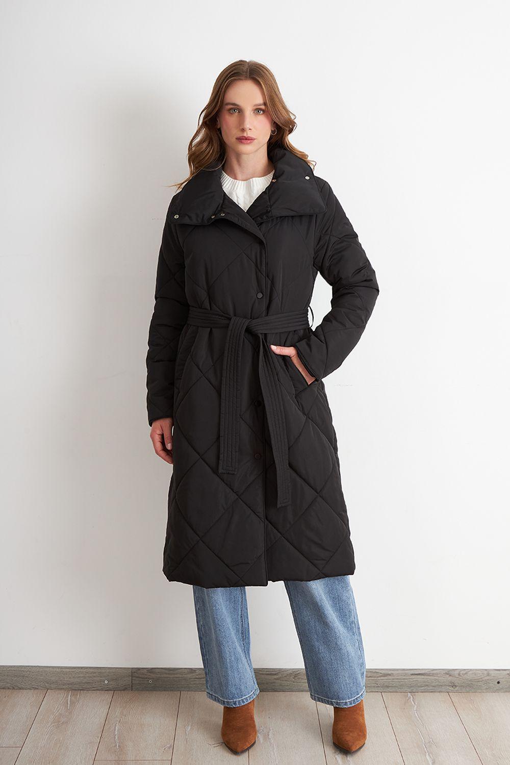Parka Acolchada con Cinturón Lazo Negro Nicopoly-1
