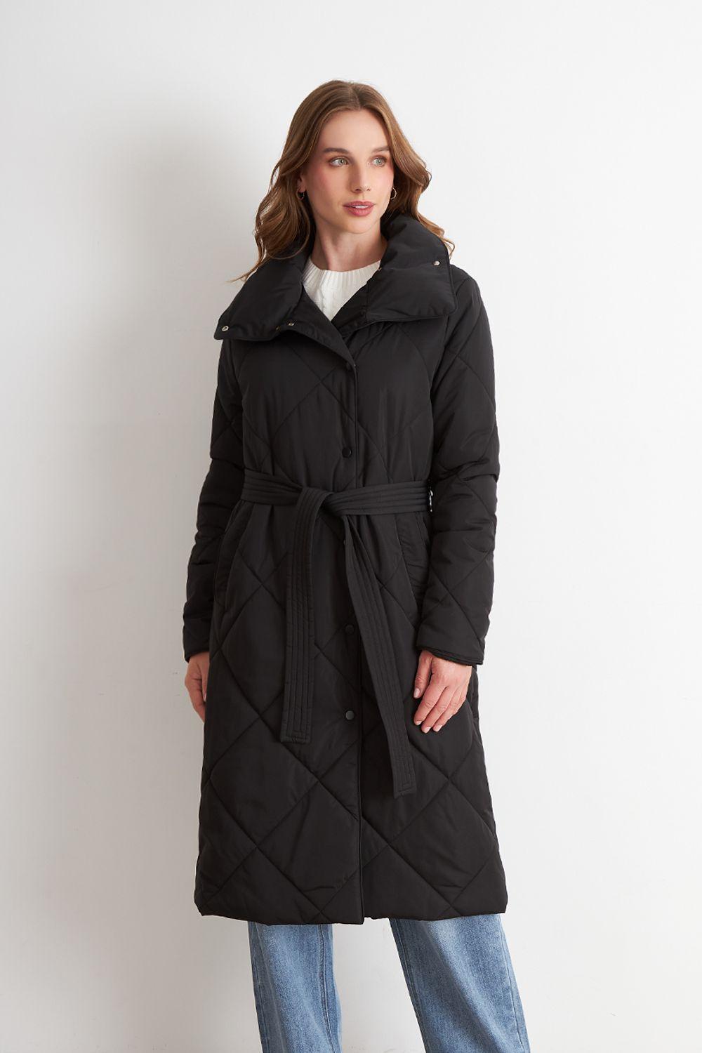Parka Acolchada con Cinturón Lazo Negro Nicopoly-4