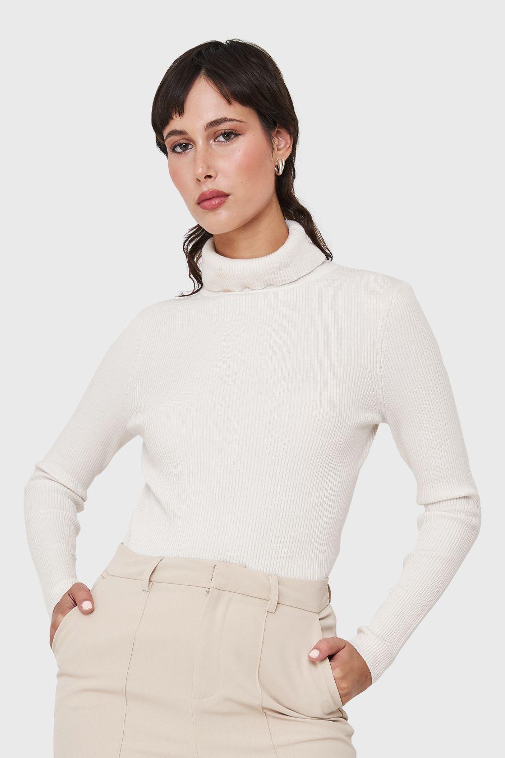 Sweater Tejido Canalé Blanco Invierno Nicopoly-0