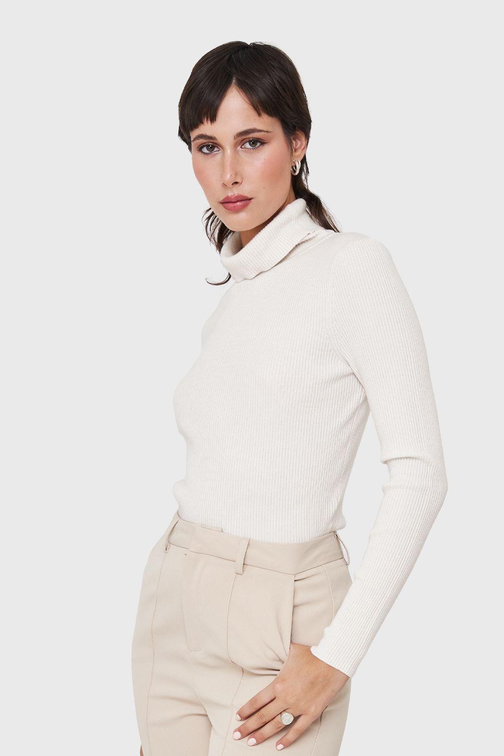 Sweater Tejido Canalé Blanco Invierno Nicopoly-2