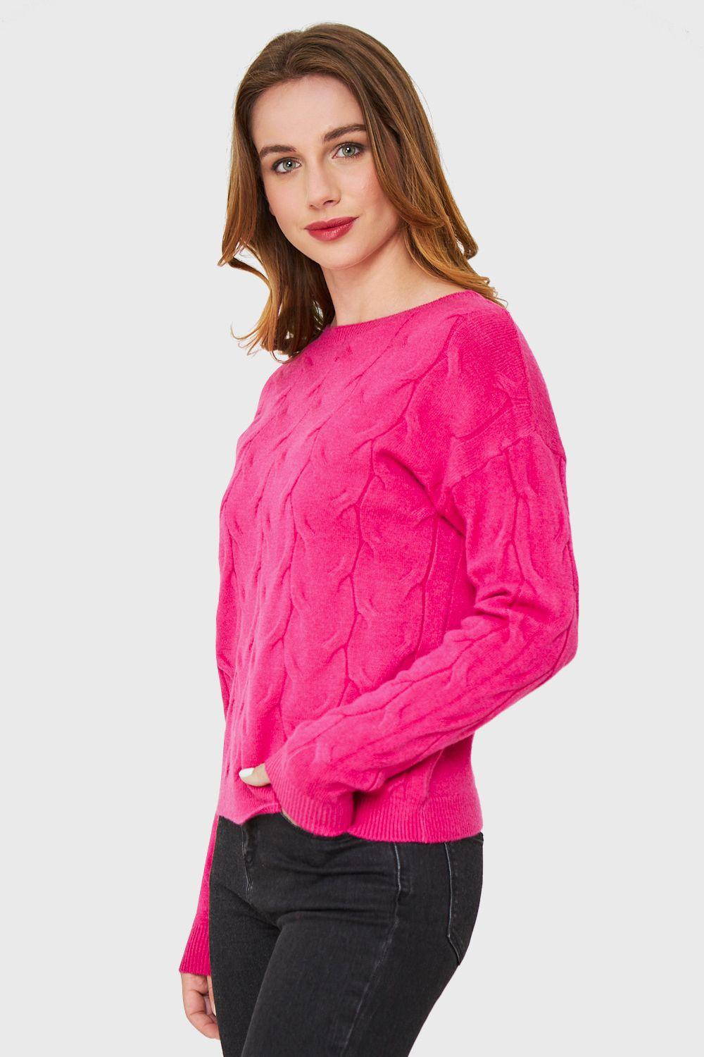 Sweater Patrón Trenzas Fucsia Nicopoly-2