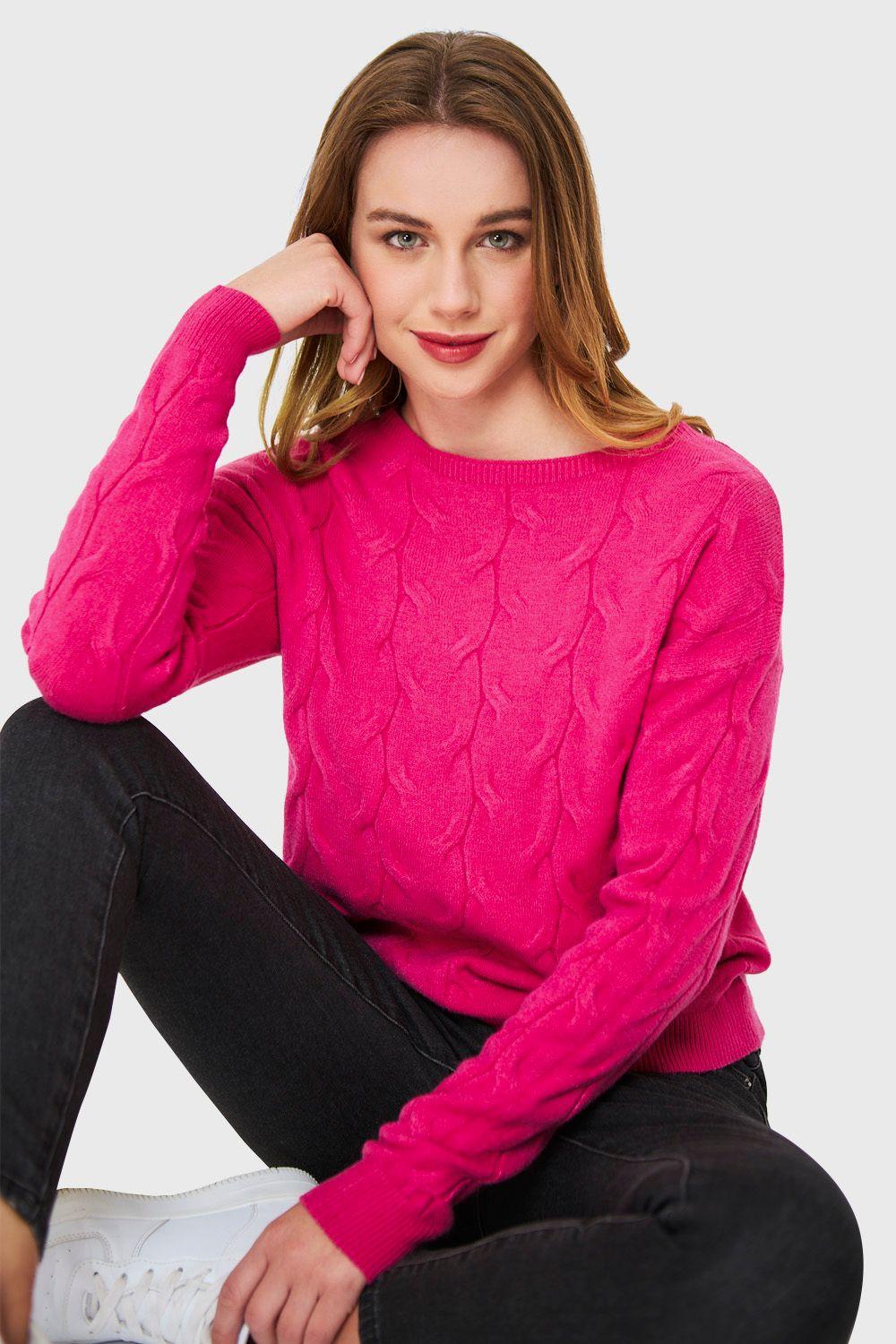 Sweater Patrón Trenzas Fucsia Nicopoly-0