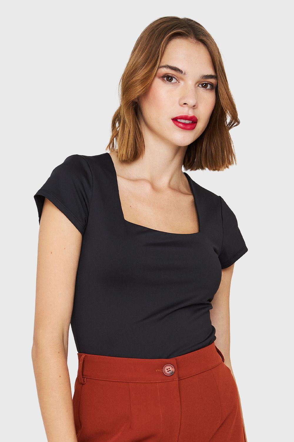 Body Manga Corta Escote Cuadrado Negro Nicopoly-4