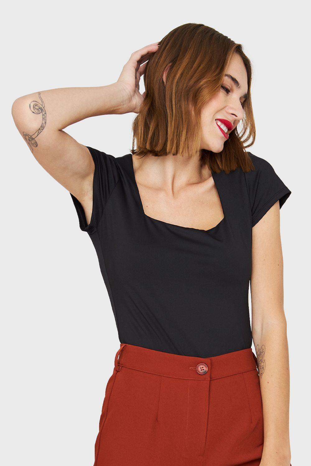 Body Manga Corta Escote Cuadrado Negro Nicopoly-0