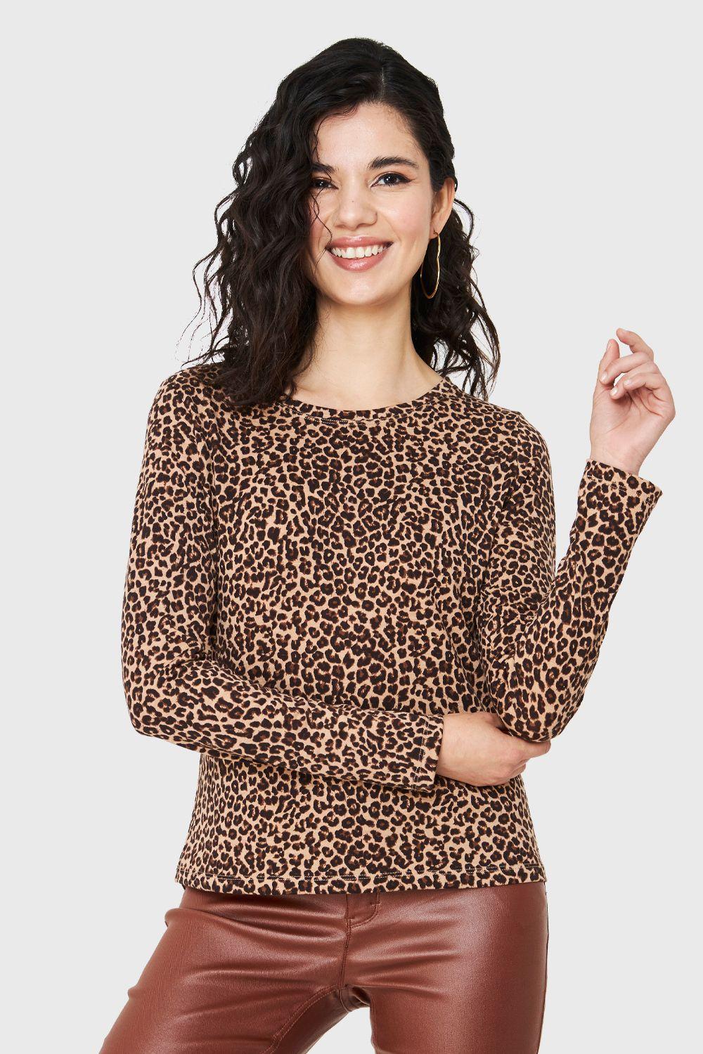 Polera Manga Larga Leopard Café Nicopoly-0