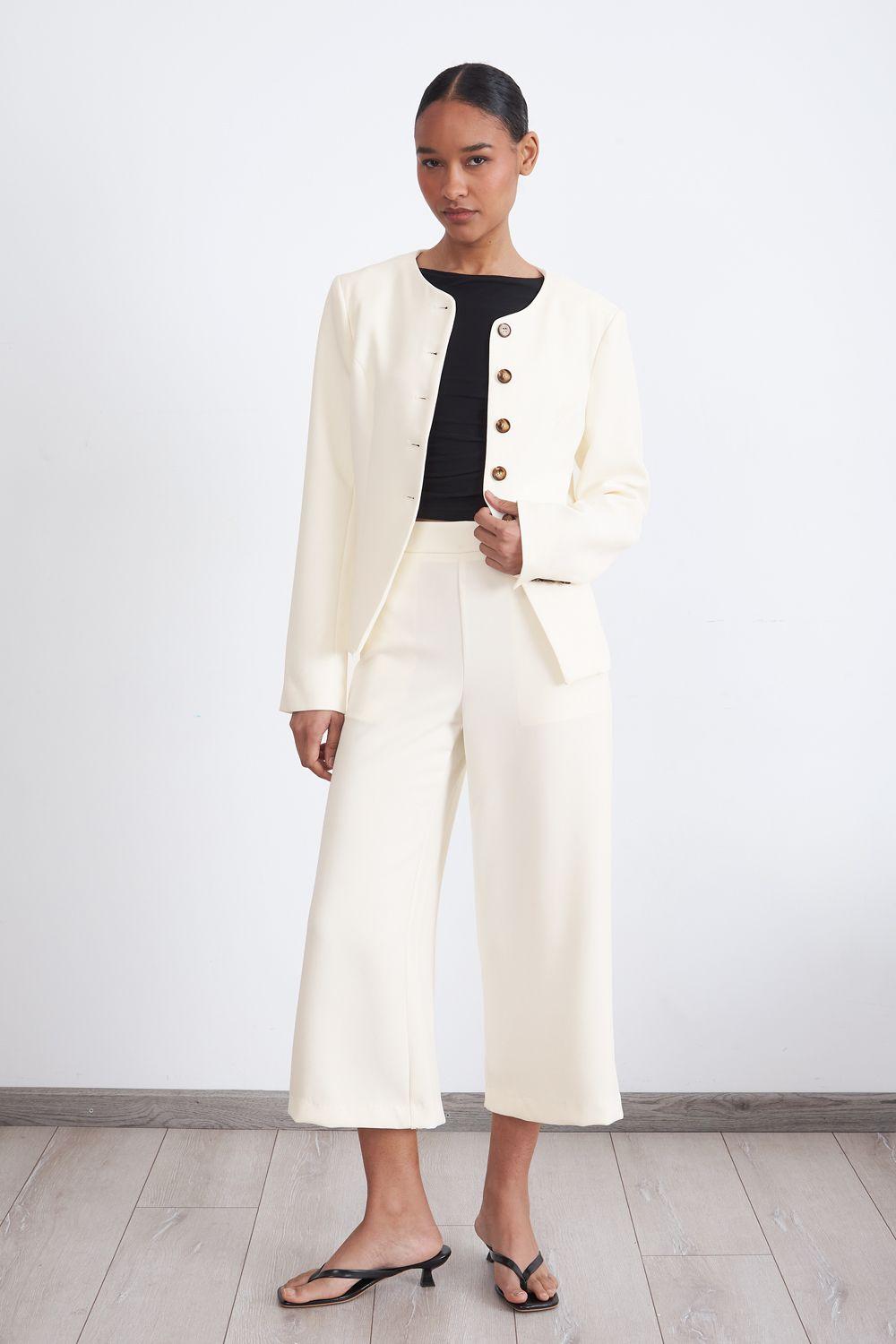 Blazer Peplum Botones Blanco Nicopoly-1