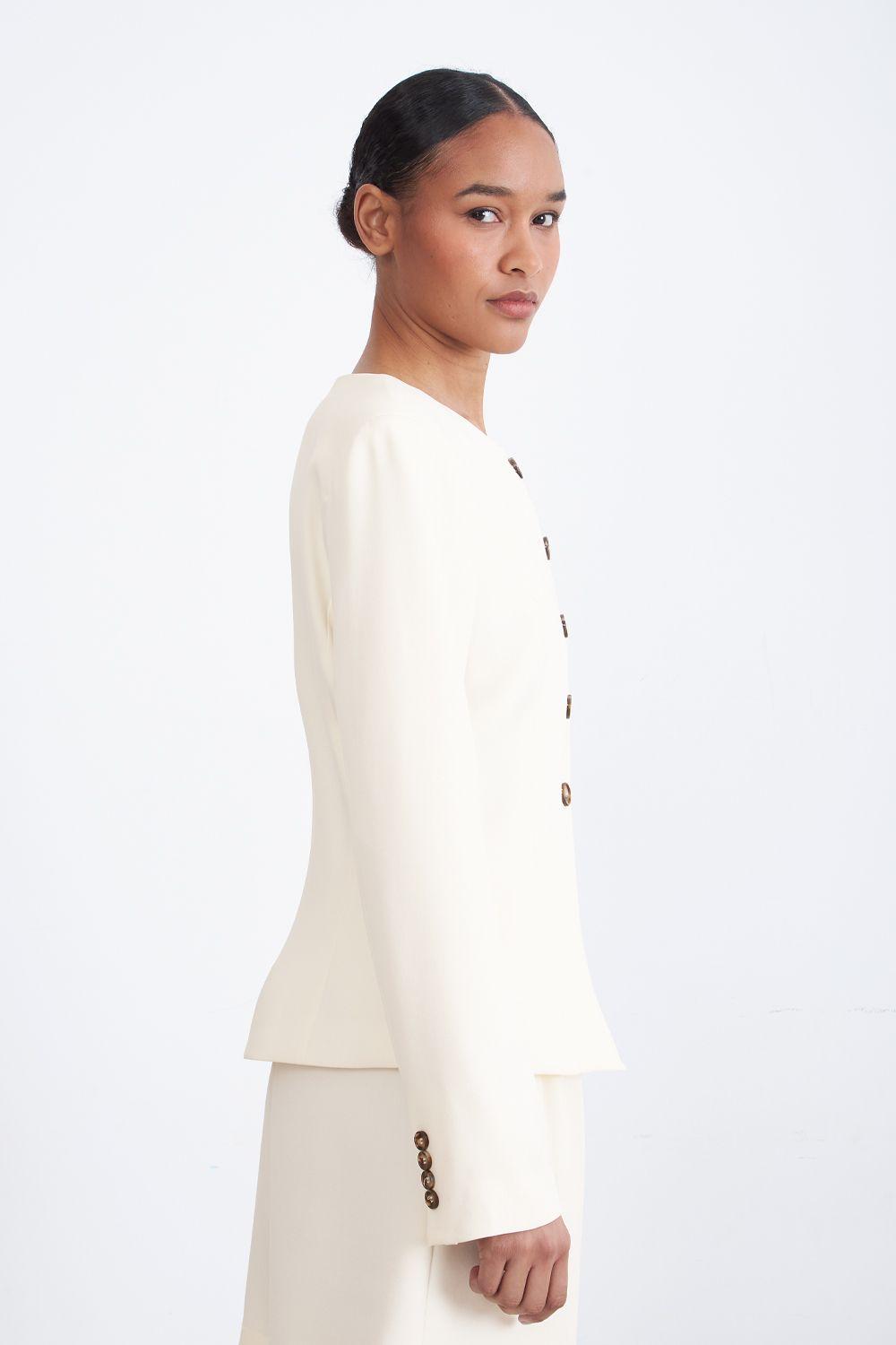Blazer Peplum Botones Blanco Nicopoly-2