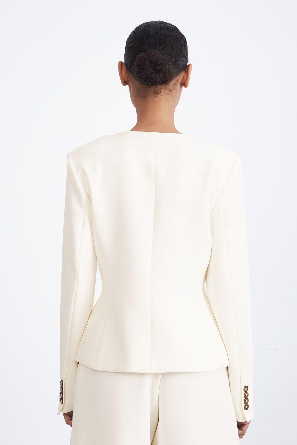 Blazer Peplum Botones Blanco Nicopoly-3