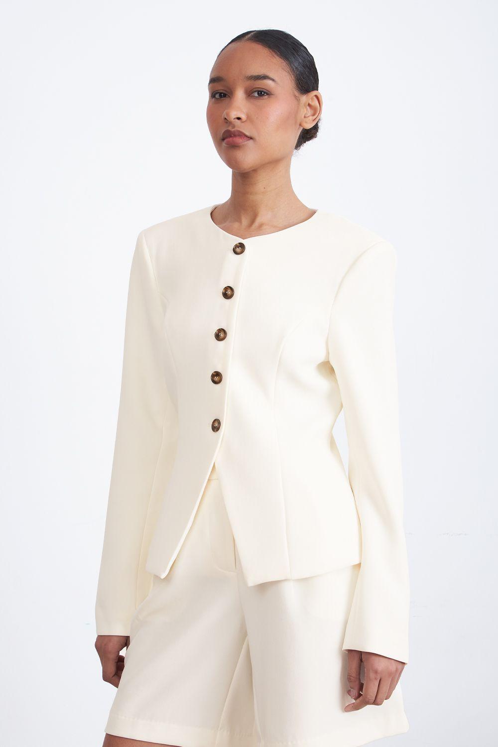 Blazer Peplum Botones Blanco Nicopoly-4