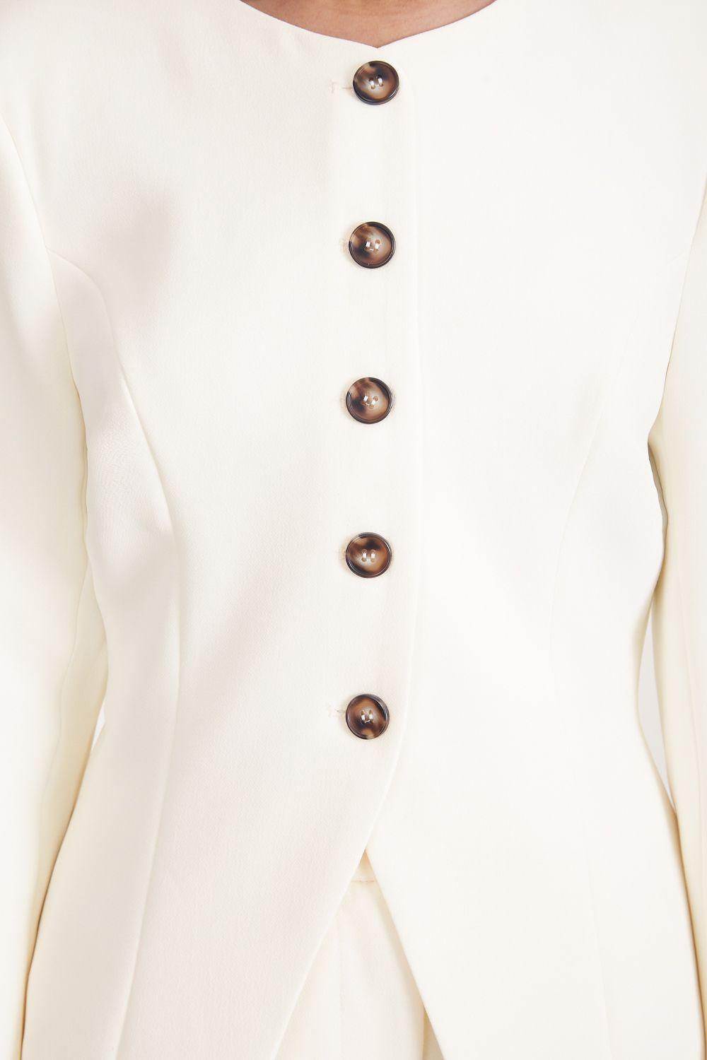 Blazer Peplum Botones Blanco Nicopoly-5