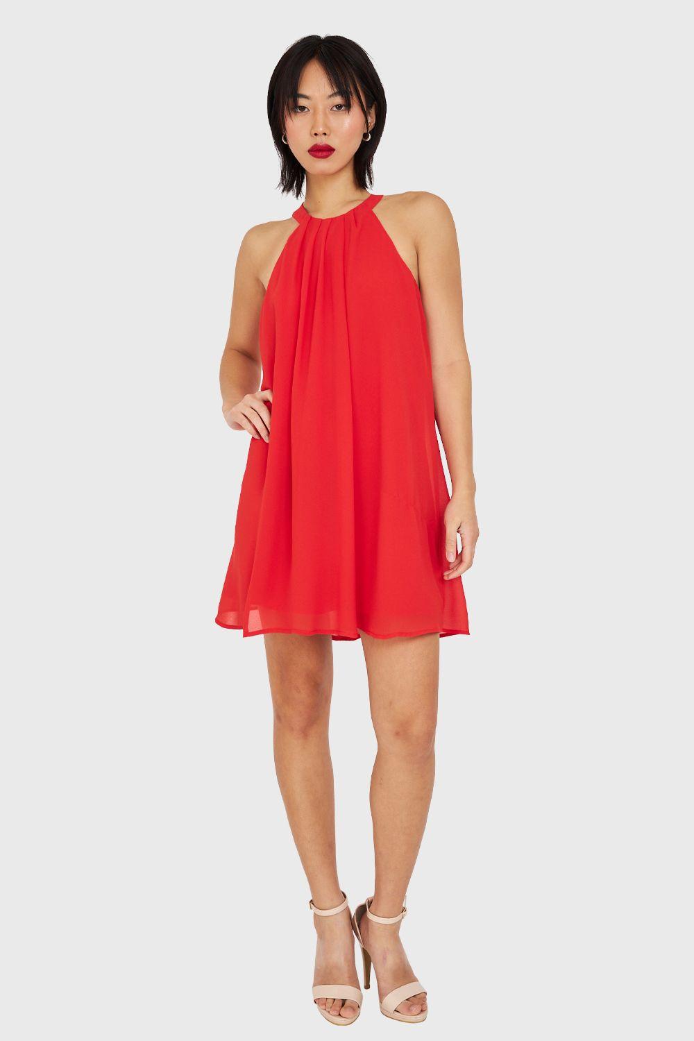 Vestido Corto Cuello Halter Rojo Nicopoly-1