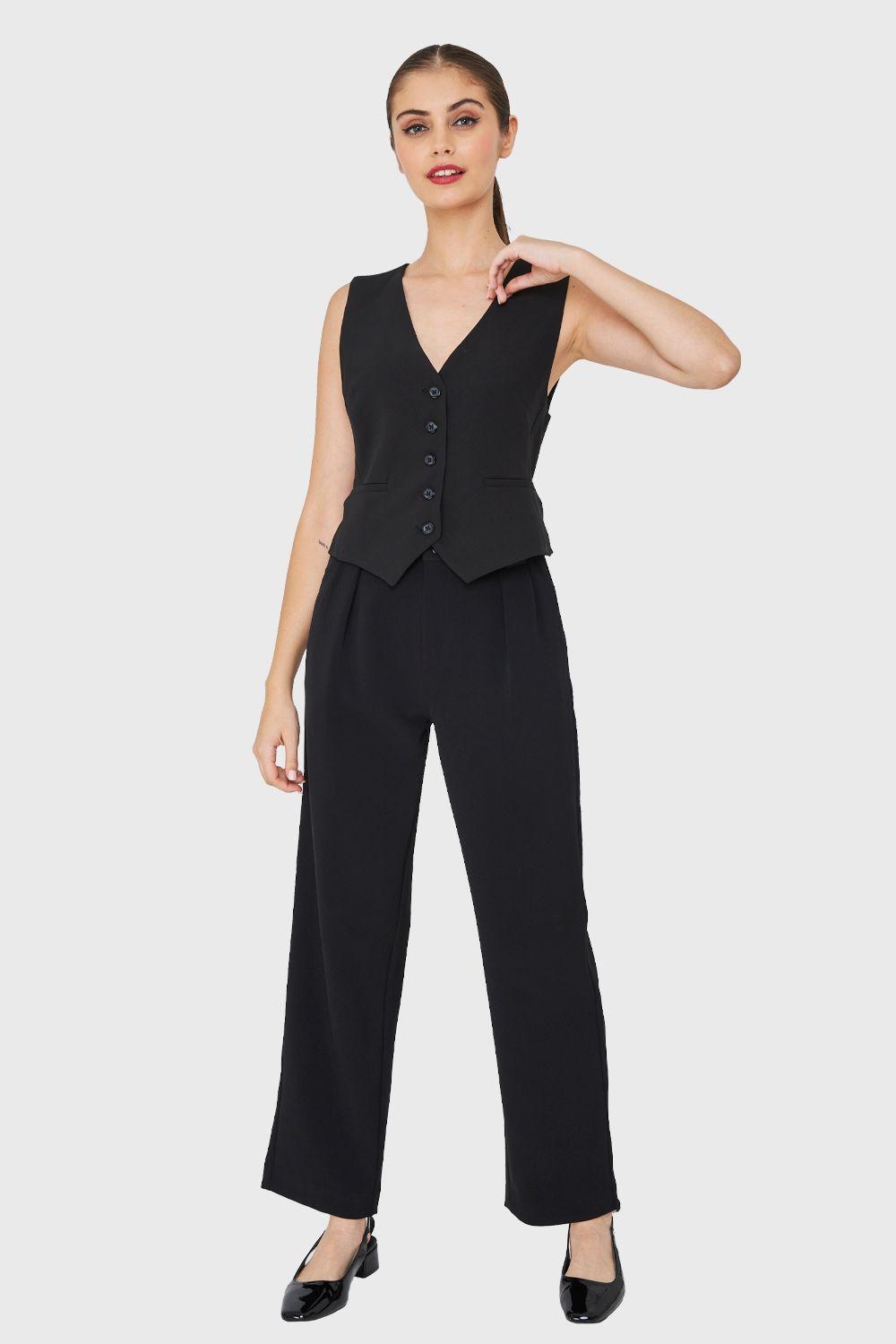 Pantalón Recto Pinzas Negro Nicopoly-1