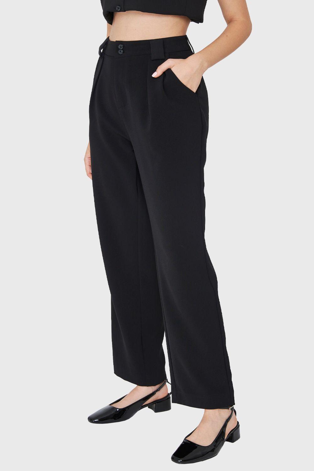 Pantalón Recto Pinzas Negro Nicopoly-2