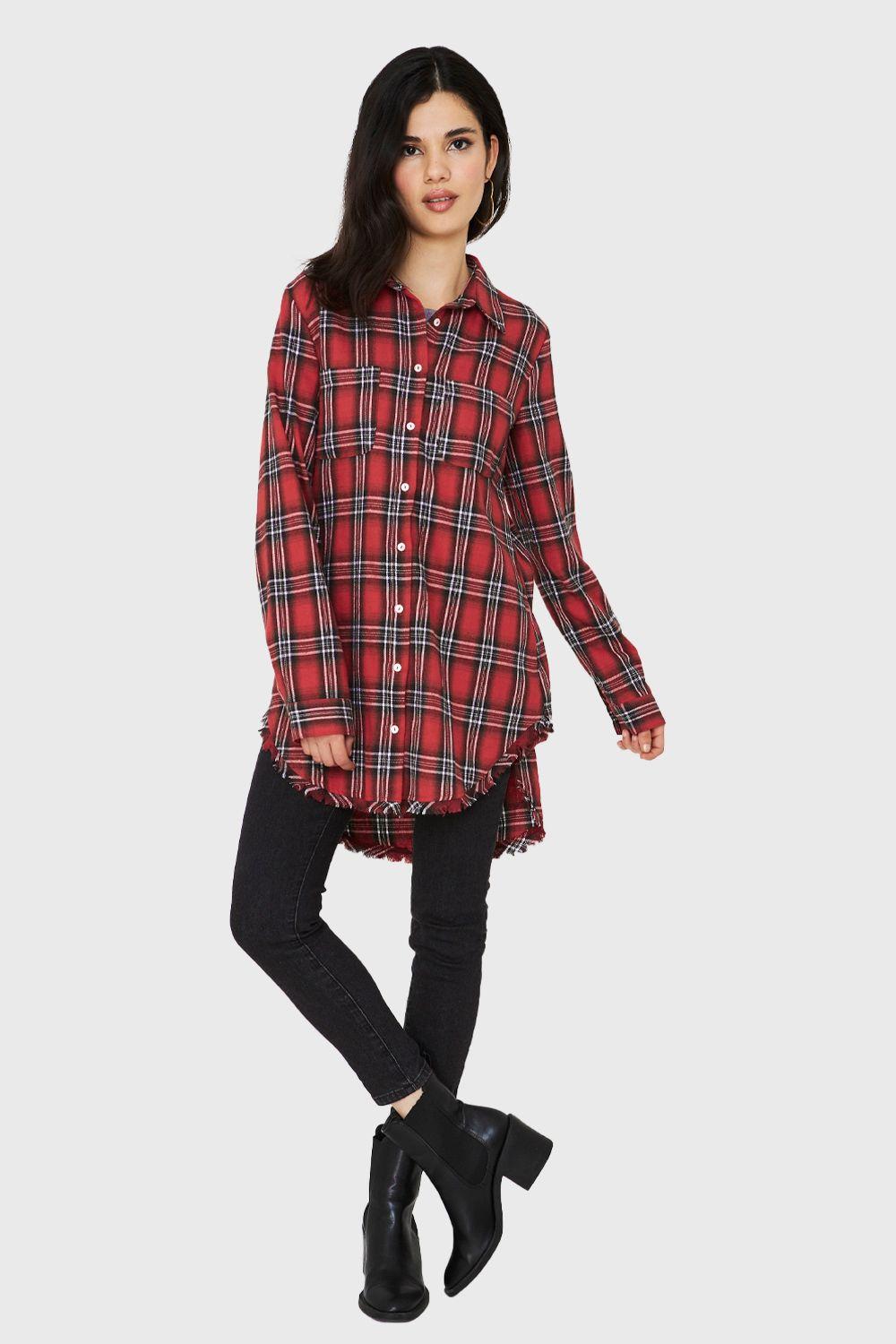 Camisa Cuadrillé Flecos Rojo Nicopoly-1
