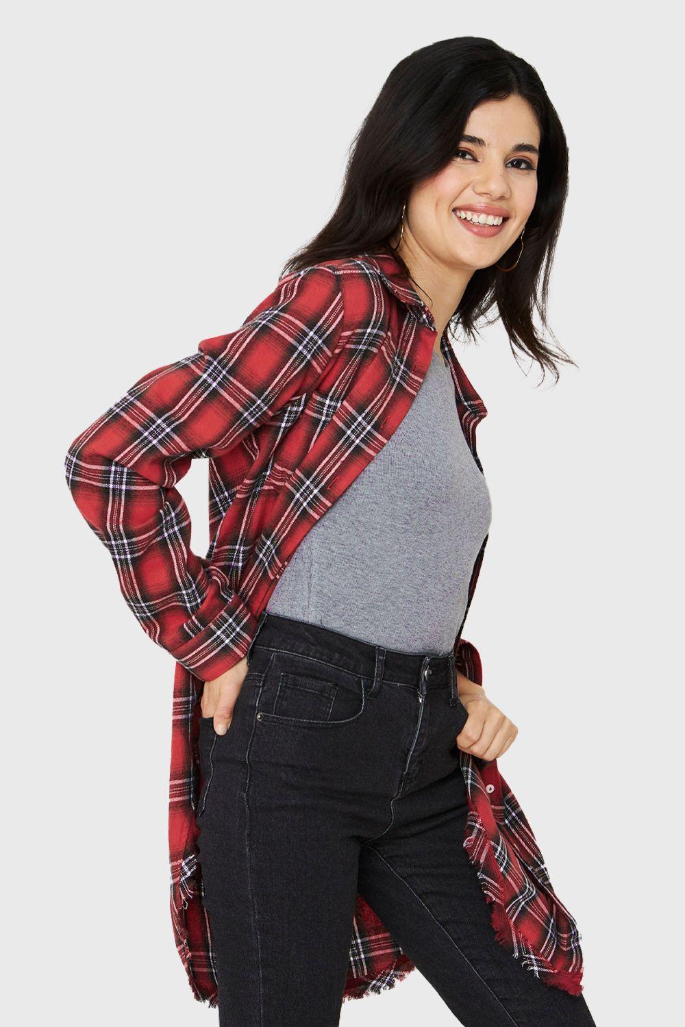 Camisa Cuadrillé Flecos Rojo Nicopoly-2