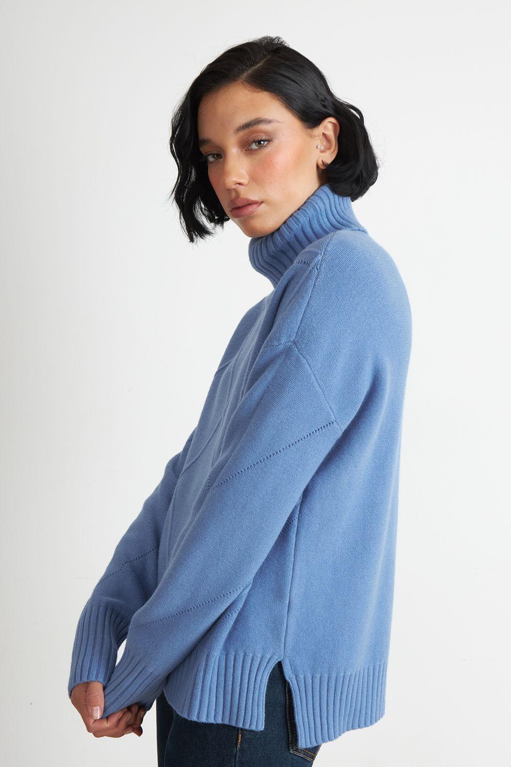 Sweater Cuello Alto Rombos Azul Nicopoly-2