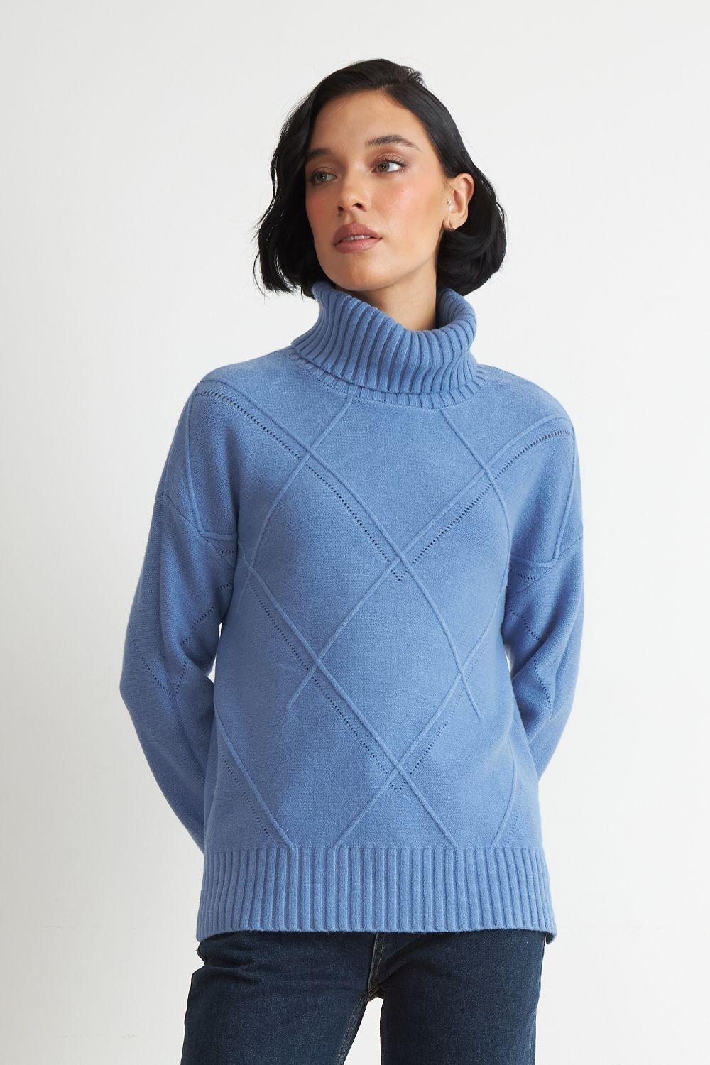 Sweater Cuello Alto Rombos Azul Nicopoly-4