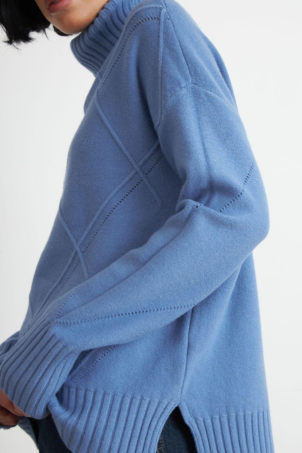 Sweater Cuello Alto Rombos Azul Nicopoly-5