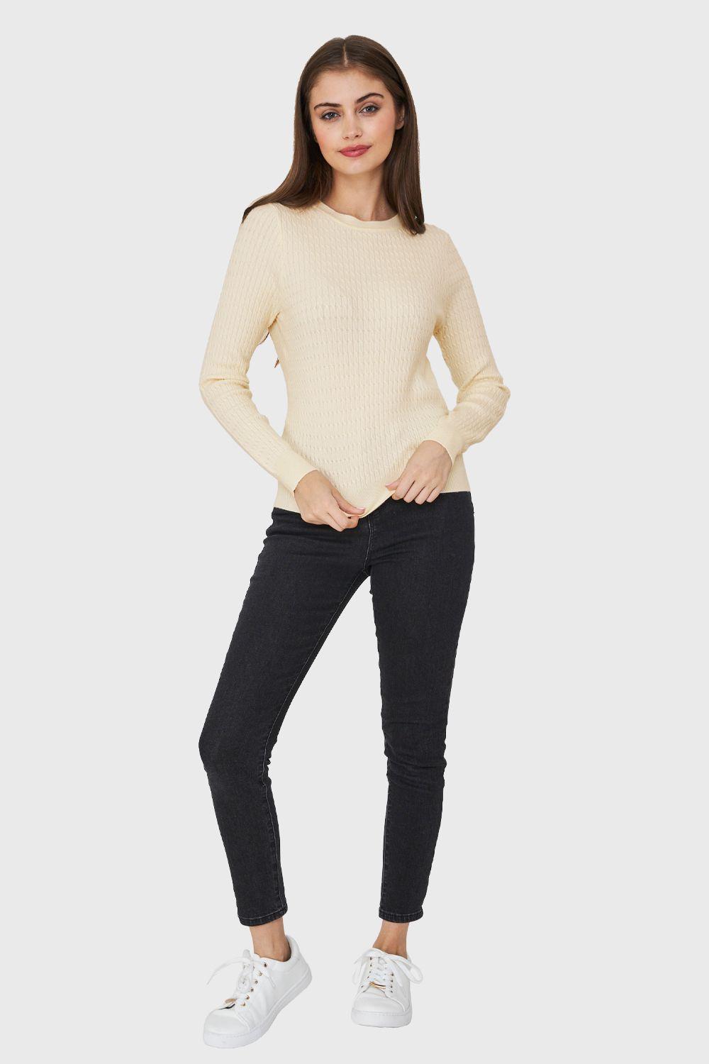 Sweater Punto Fino Cadenetas Blanco Nicopoly-1