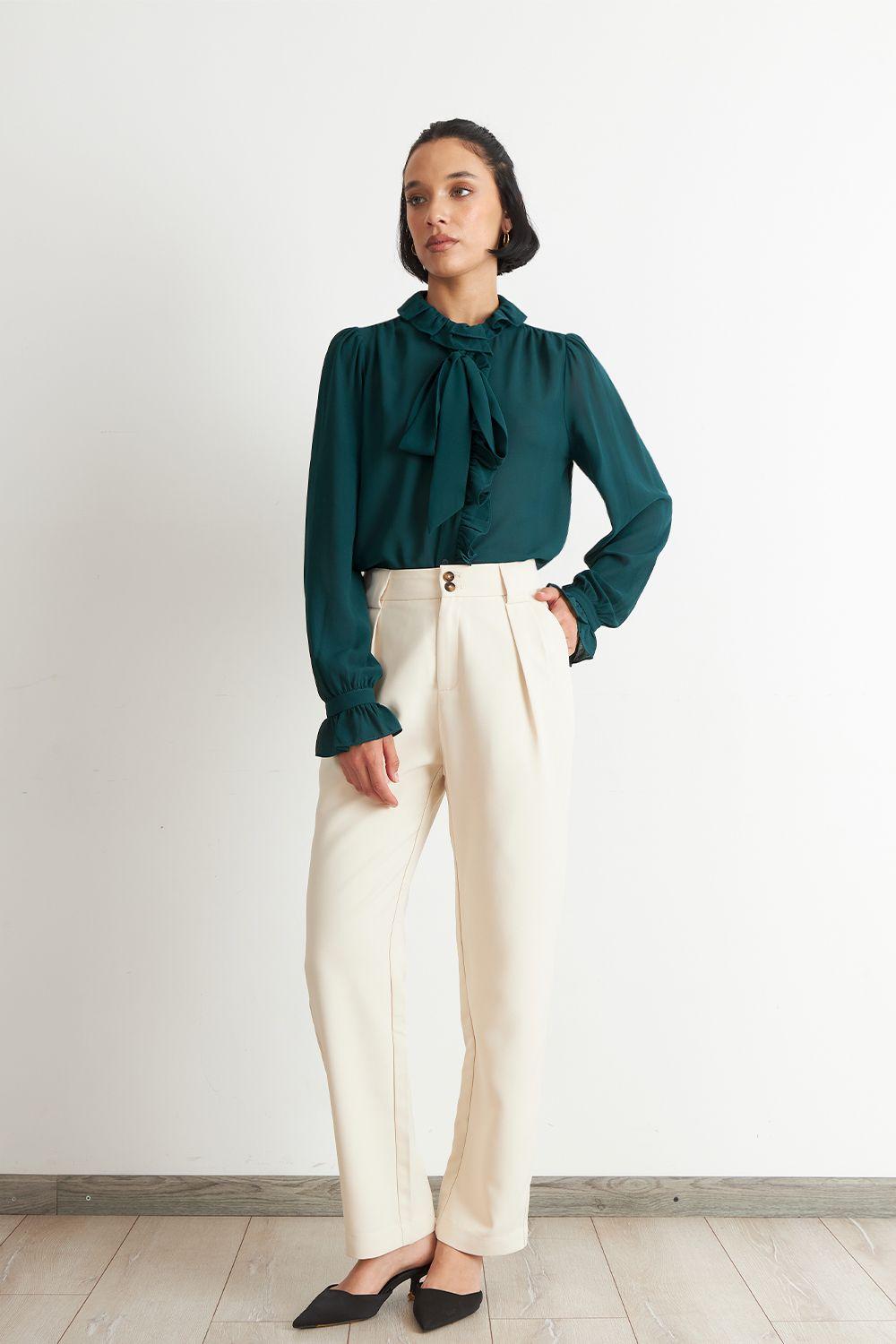 Blusa Corbatín y Vuelos Verde Azulado Nicopoly-1