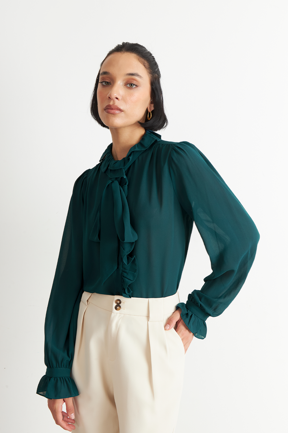 Blusa Corbatín y Vuelos Verde Azulado Nicopoly-2