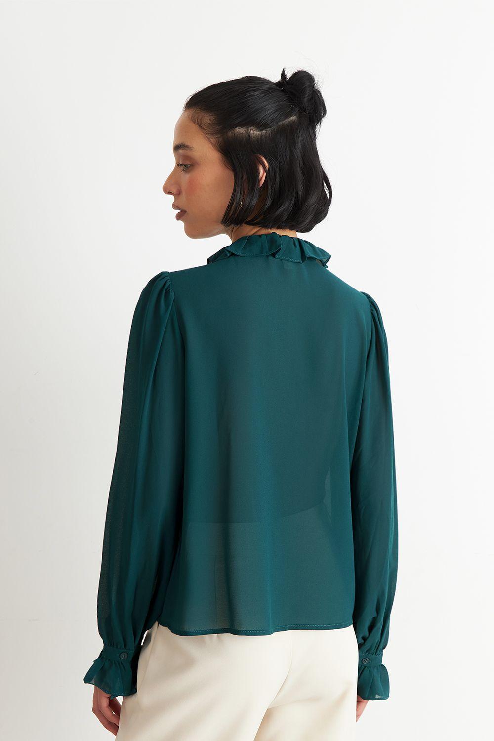 Blusa Corbatín y Vuelos Verde Azulado Nicopoly-3